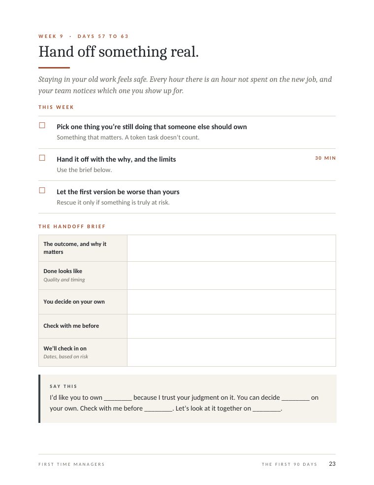 Week 9 handoff brief with a fill in table and a script